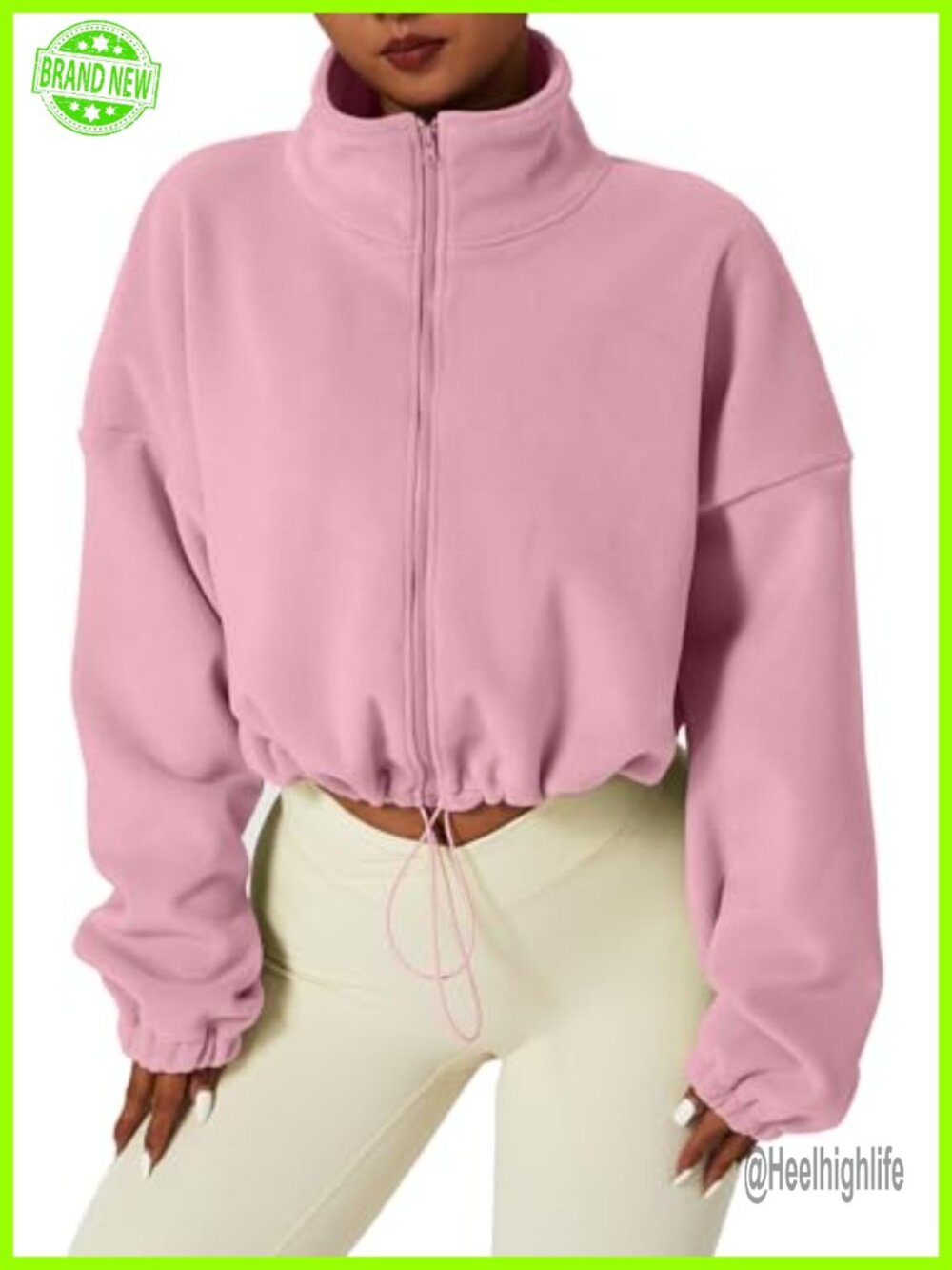 QINSEN Fleece Short Jacket Full Zip Stand Collar Cropped Warm Winter Coat